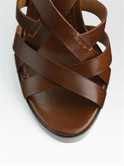 Burberry Leather Slingback Wedge Sandals In Brown Lyst
