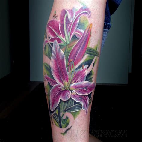 Beautiful Amazing Realistic Lily Flower Tattoo By Liz Venom From