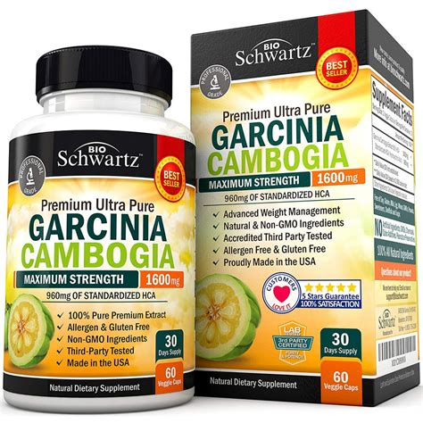 garcinia cambogia pure extract 1600mg with 960mg hca 60 capsules fast weight loss and fat