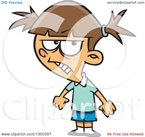 clipart of a cartoon angry brunette white girl with clenched fists royalty free vector