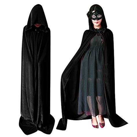 Qbsm Adult Black Cloak With Hood Robe Halloween Wizard Witch Costume Vampire Raven Cosplay