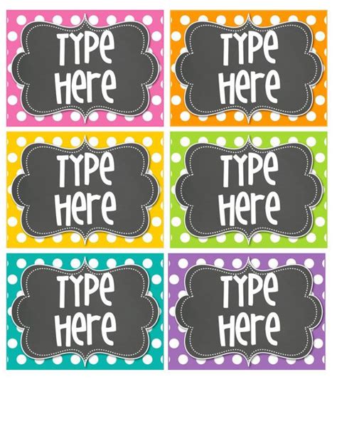 Instant Download Editable Bright Polka Dot Label Tag With Chalkboard Classroom Labels