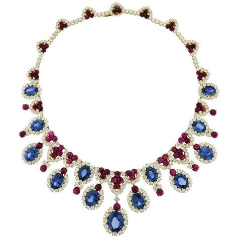 diamond sapphire ruby and 18 karat white gold fringe necklace 21st century offered by essex
