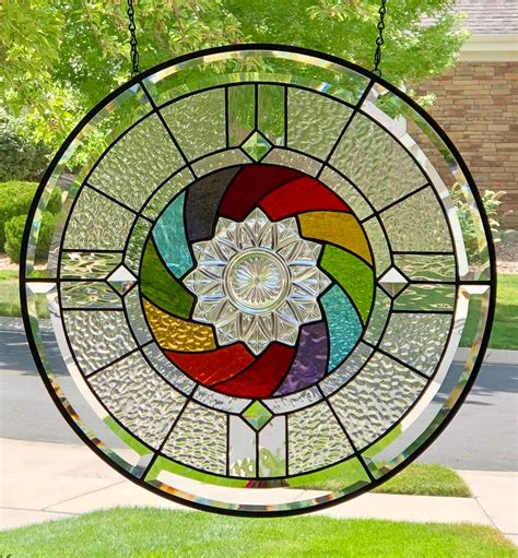 Round Stained Glass Window Panelmandala”rainbow Spiral” Delphi Artist Gallery