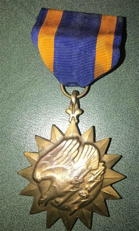 Vintage Wwii Air Medal Flying Eagle Full Sz Orange And Blue Ribbon And