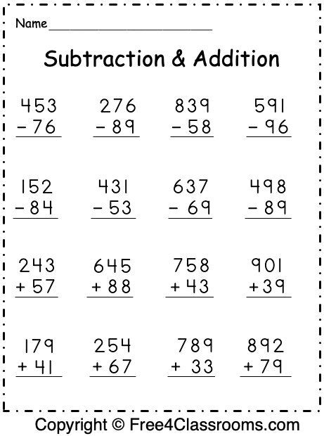 Free Subtraction and Addition Worksheets – 3 Digit – With Regrouping