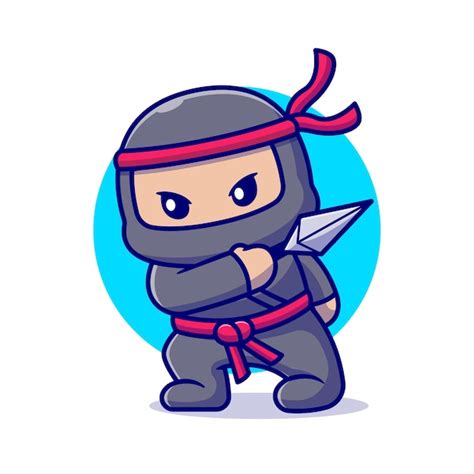 Free Vector Cute Ninja With Kunai Cartoon Flat Cartoon Style