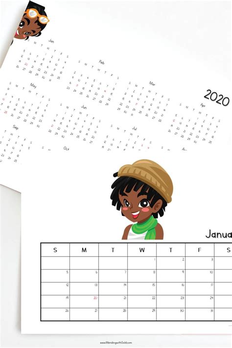 Free Cute Printable Calendar 2020 Girl Avatars