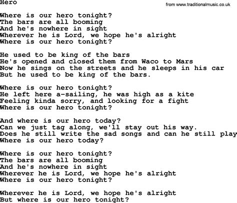 Willie Nelson Song Hero Lyrics