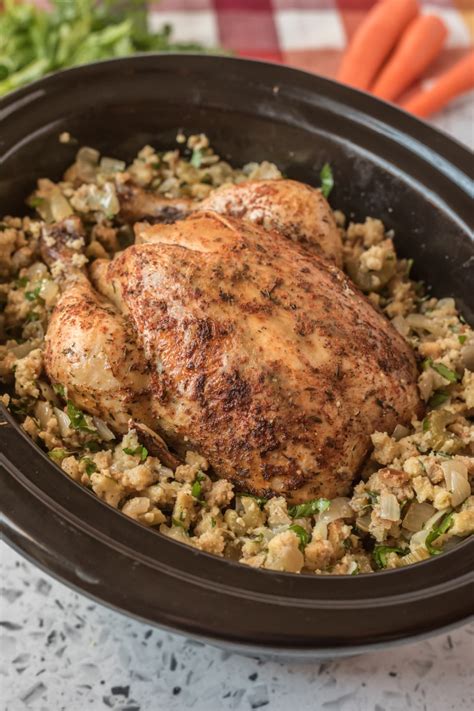 This Crockpot Whole Chicken And Stuffing Is A Simple Yet Delicious One