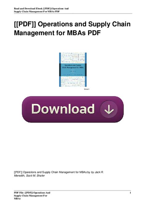 Pdf Operations And Supply Chain Management For Mbaspdf