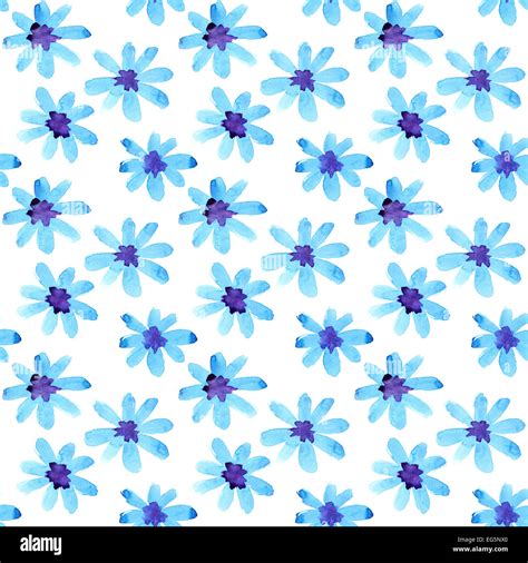 Blue Watercolor Flowers Seamless Pattern Stock Photo Alamy