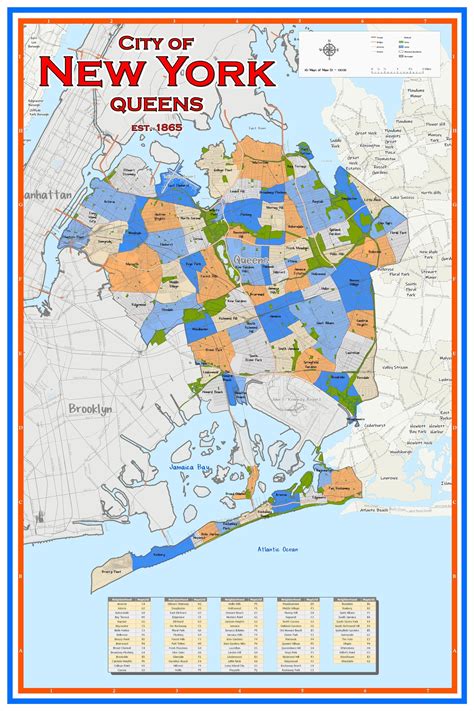 New York City Queens Neighborhood Map Etsy