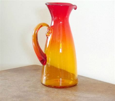 Vintage Blenko Tangerine Art Glass Pitcher Collectible Home Decor Glass Art Glass Antique