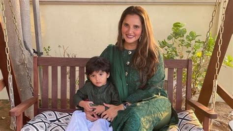 Sania Mirza Twins With Son Izhaan In Royal Green Outfit Wishes Fans