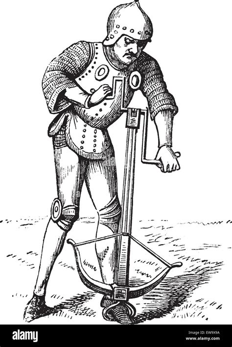 A Medieval Crossbowman Soldier Vintage Engraving Old Engraved