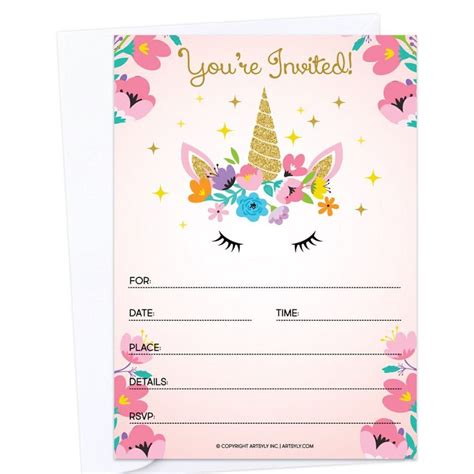 Invitation Birthday Card Unicorn Unicorn Birthday Invitations Happy