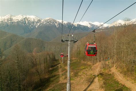 Sochi Russia April 23 2022 Scenic Mountain Landscape With Cable
