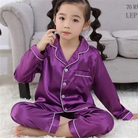 3 15 Years Children Girls Boys Pajamas Set Silk Fabric Pajama 2019
