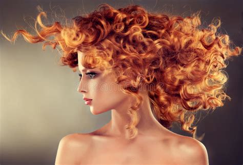 red haired girl with curly hairstyle stock image image of lipstick girl 74848871