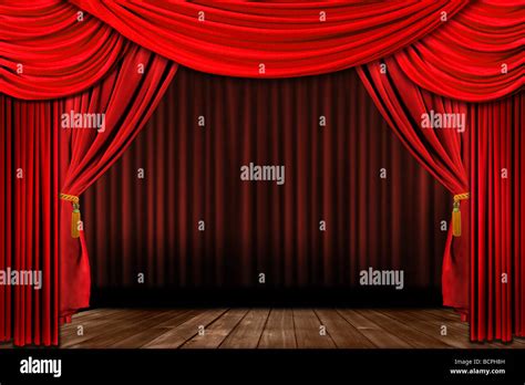 Dramatic Red Old Fashioned Elegant Theater Stage With Velvet Curtain