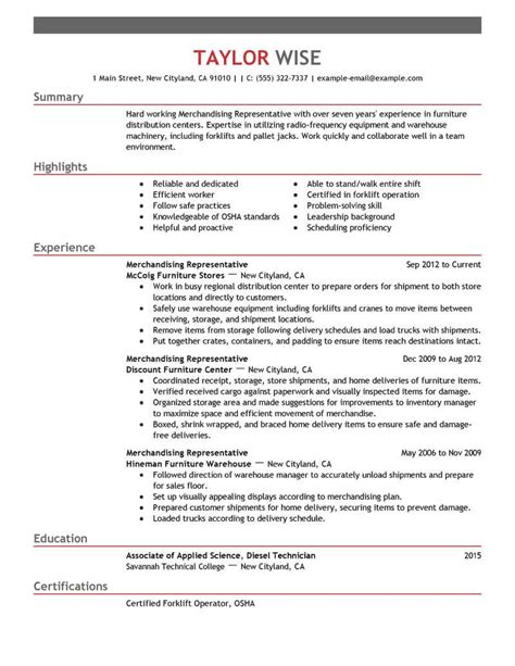 Professional Merchandising Representative Resume Examples