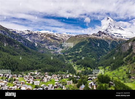 Beautiful Aerial Scenery Of Zermatt Valley And Matterhorn Peak