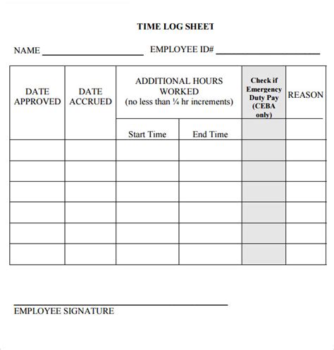 Free 14 Time Log Templates In Pdf Ms Word