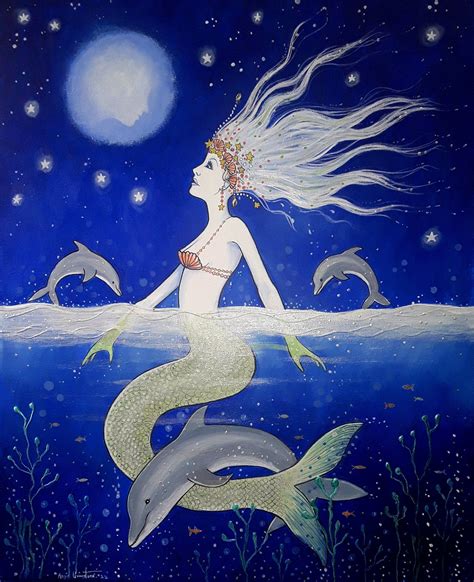 Mermaid Sea Goddess Mermaid And Dolphin Mermaid And Moon Etsy Uk