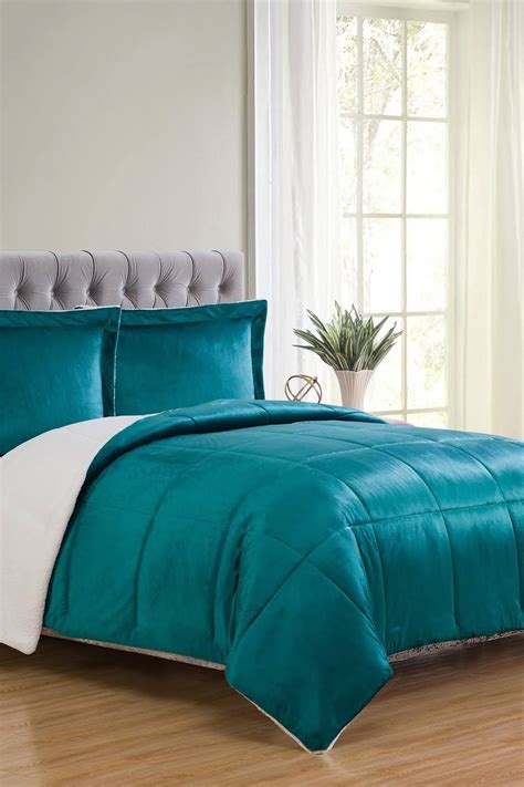 Vcny Home Micro Mink Sherpa Comforter Set Teal King Mintfabstore