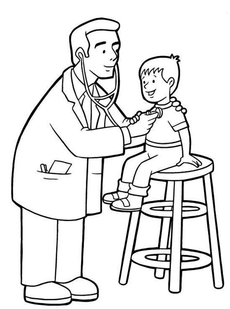 Community helpers coloring sheets for toddlers. Doctor checking up a child in Community Helper Coloring ...