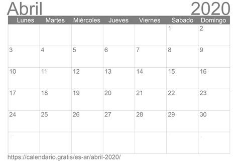 Calendario Abril 2020 De Argentina En Español ☑️ Calendariogratis