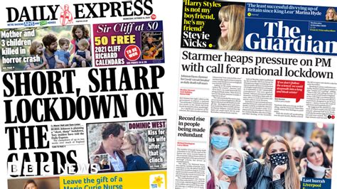 Newspaper Headlines Short Lockdown On The Cards As Pressure Grows On Pm