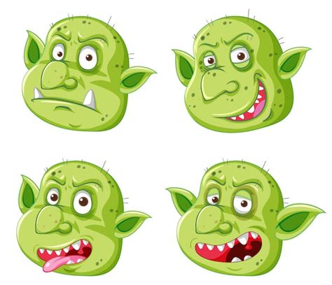 Free Vector Set Of Colorful Goblin Or Troll Face In Different