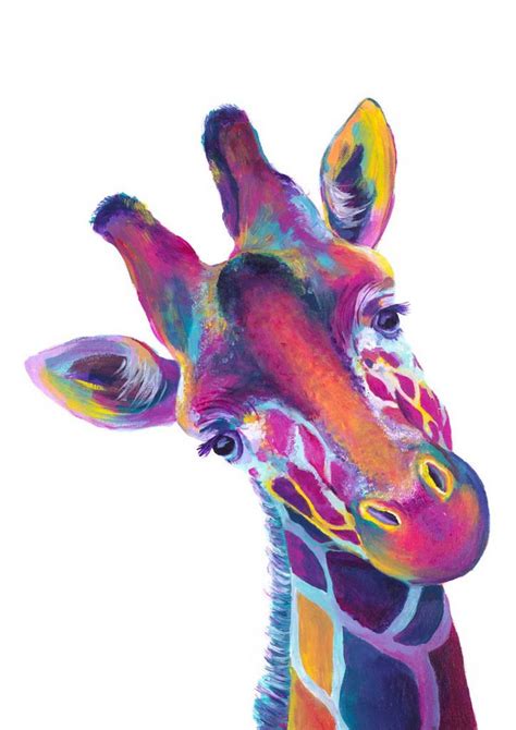 Pink Blue Yellow Rainbow Giraffe Limited Edition Fine Art Etsy
