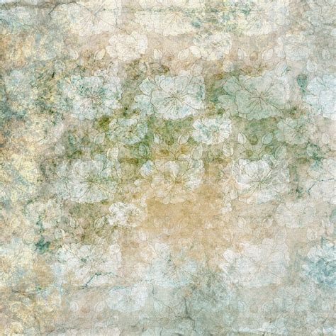 Floral Print Background In Blue And Tan With Grunge Texture Stock
