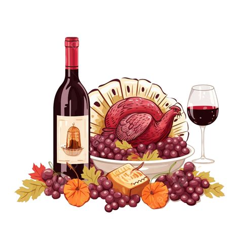 Happy Thanksgiving Day Wine Bottle Turkey Cake Dinner Icons