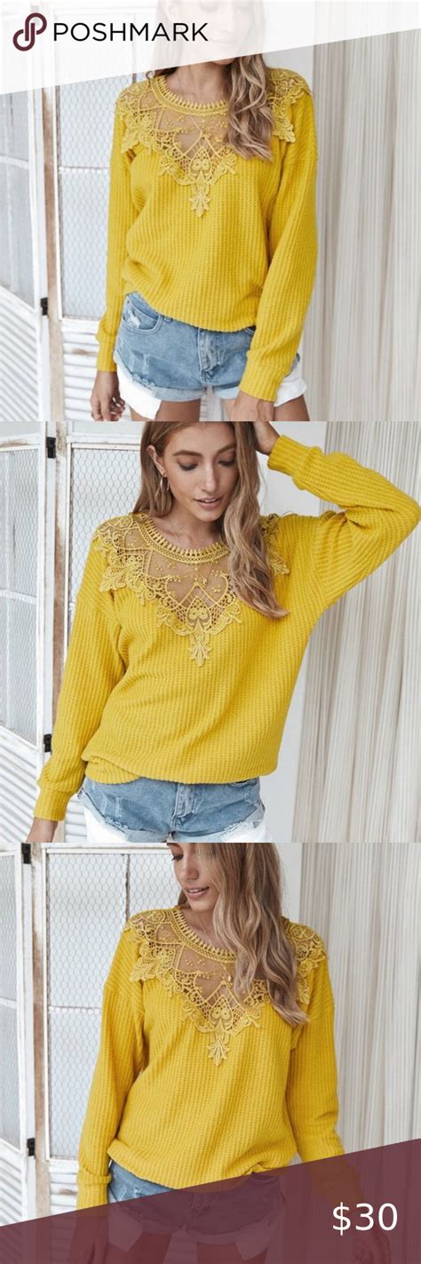 Yellow Long Sleeve Lace Top Lace Top Long Sleeve Long Sleeve Tops