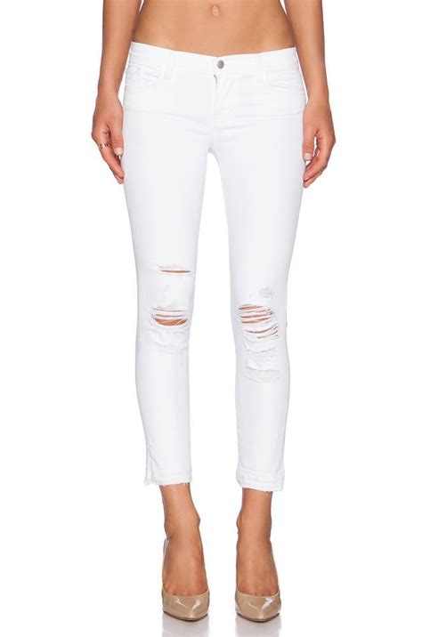 J Brand Low Rise Cropped Raw Hem Distressed Skinny Jeans Demented White