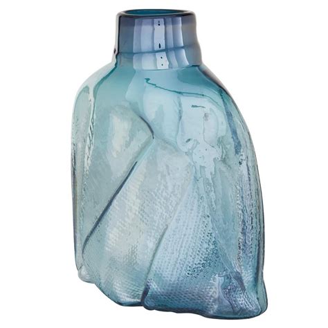 Litton Lane Blue Glass Modern Decorative Vase 83368 The Home Depot