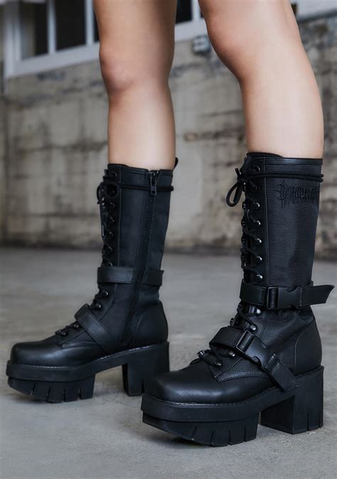 Darker Wavs Unisex Leather Strap Combat Boots Black Dolls Kill
