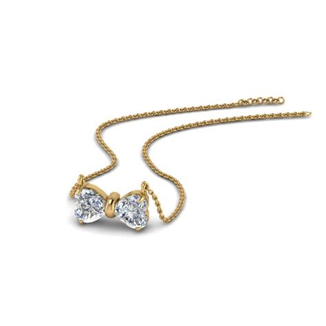 2 Heart Bow Diamond Necklace In 14k Yellow Gold Fascinating Diamonds