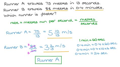 Question Video Comparing The Speeds Of Two Runners Given The Distances