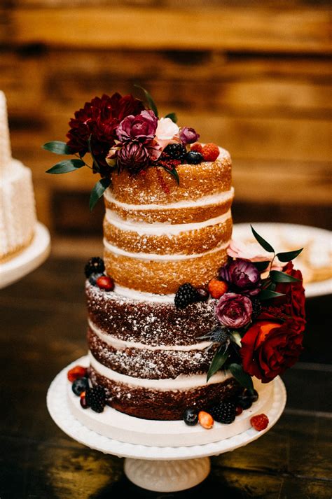 Naked Wedding Cake With Vintage Flowers