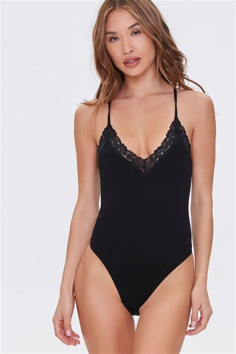 Seamless Lace Trim Bodysuit Forever 21 In 2021 Knit Bodysuit