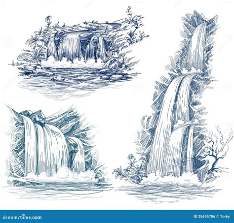 Water Falls Drawing Stock Vector Illustration Of Fountainhead 25695706