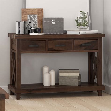 Antwerp 2 Tier Solid Wood Console Hall Table With 3 Drawers