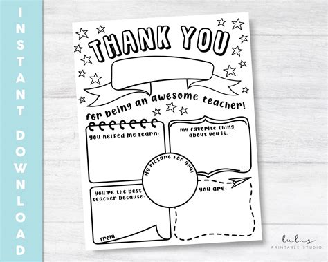 Teacher Appreciation Letter Thank You Teacher Coloring Page Etsy