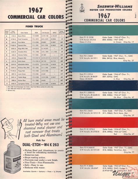 Ford Trucks Paint Chart Color Reference