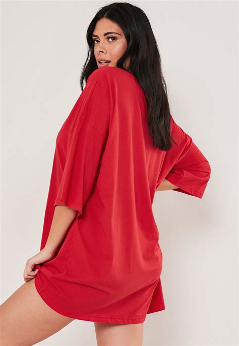 Plus Size Red Ho Ho Ho Oversized Night T Shirt Dress | Missguided